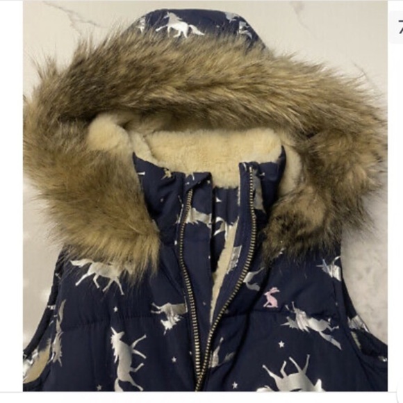 JOULES Unicorn Print Puffer Hooded Vest - Picture 4 of 7
